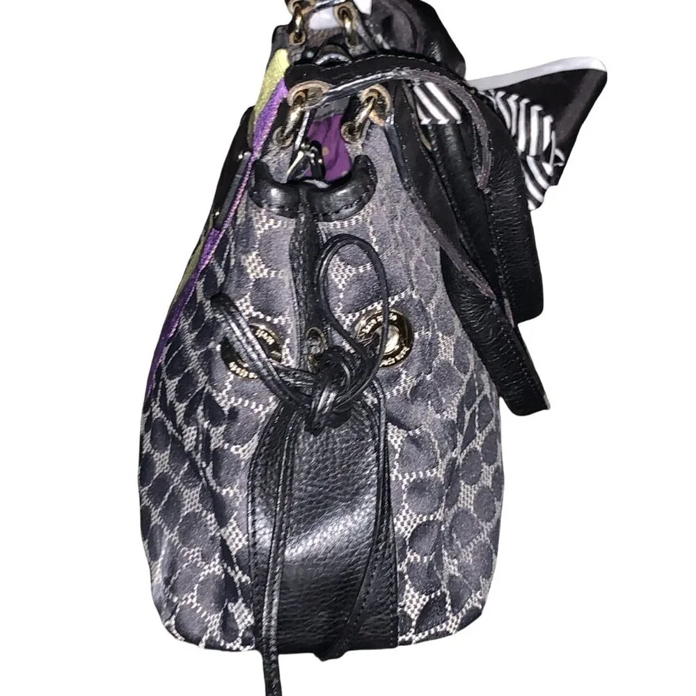 Vintage Y2K Kate Spade Black Canvas/black Leather Shoulder Bag Purple Yellow
